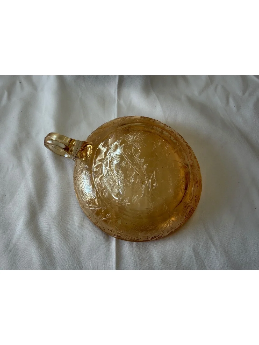 Hazel Atlas Florentine No. 2 Amber Depression Glass Cream Soup Bowl Ring Handle